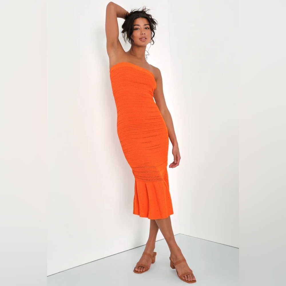 Lulus Palm Springs Sweetie Orange Knit Strapless Dress